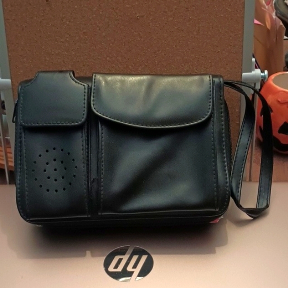 Faux leather black 2 zipper 2 pocket unisex organizer